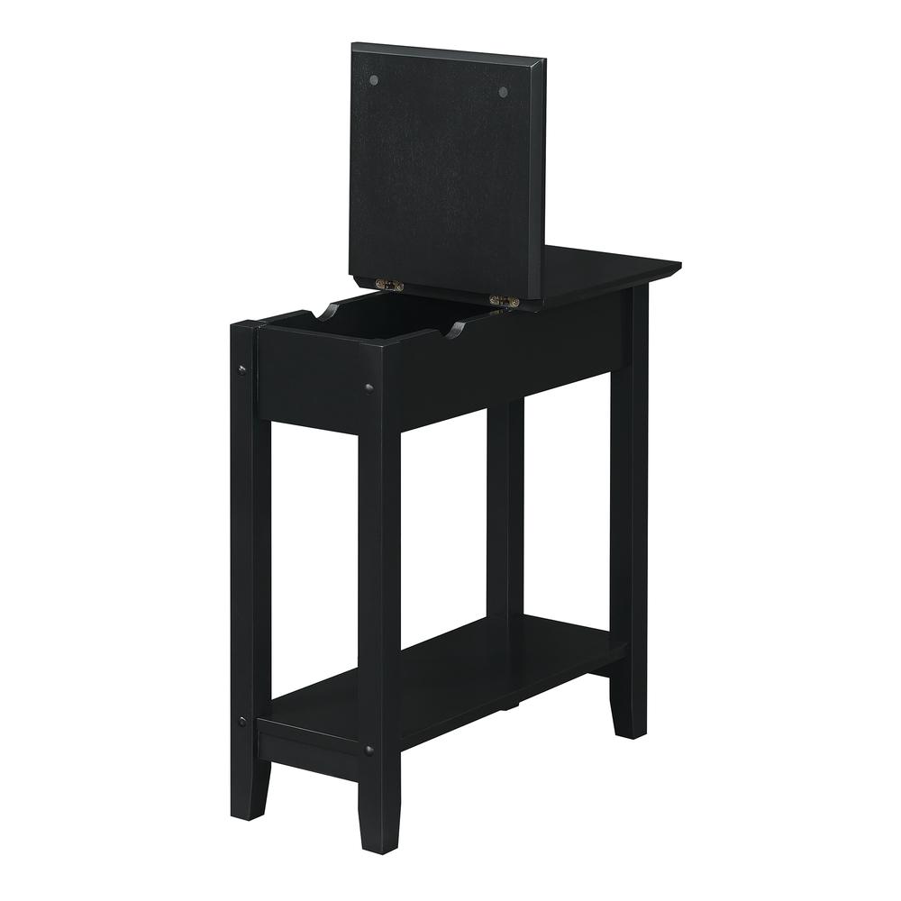 American Heritage Flip Top End Table With Charging Station, Black. Picture 2