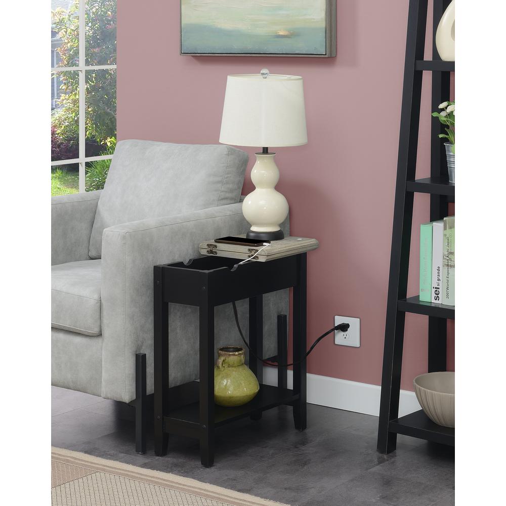 American Heritage Flip Top End Table With Charging Station, Faux Birch/Black. Picture 4