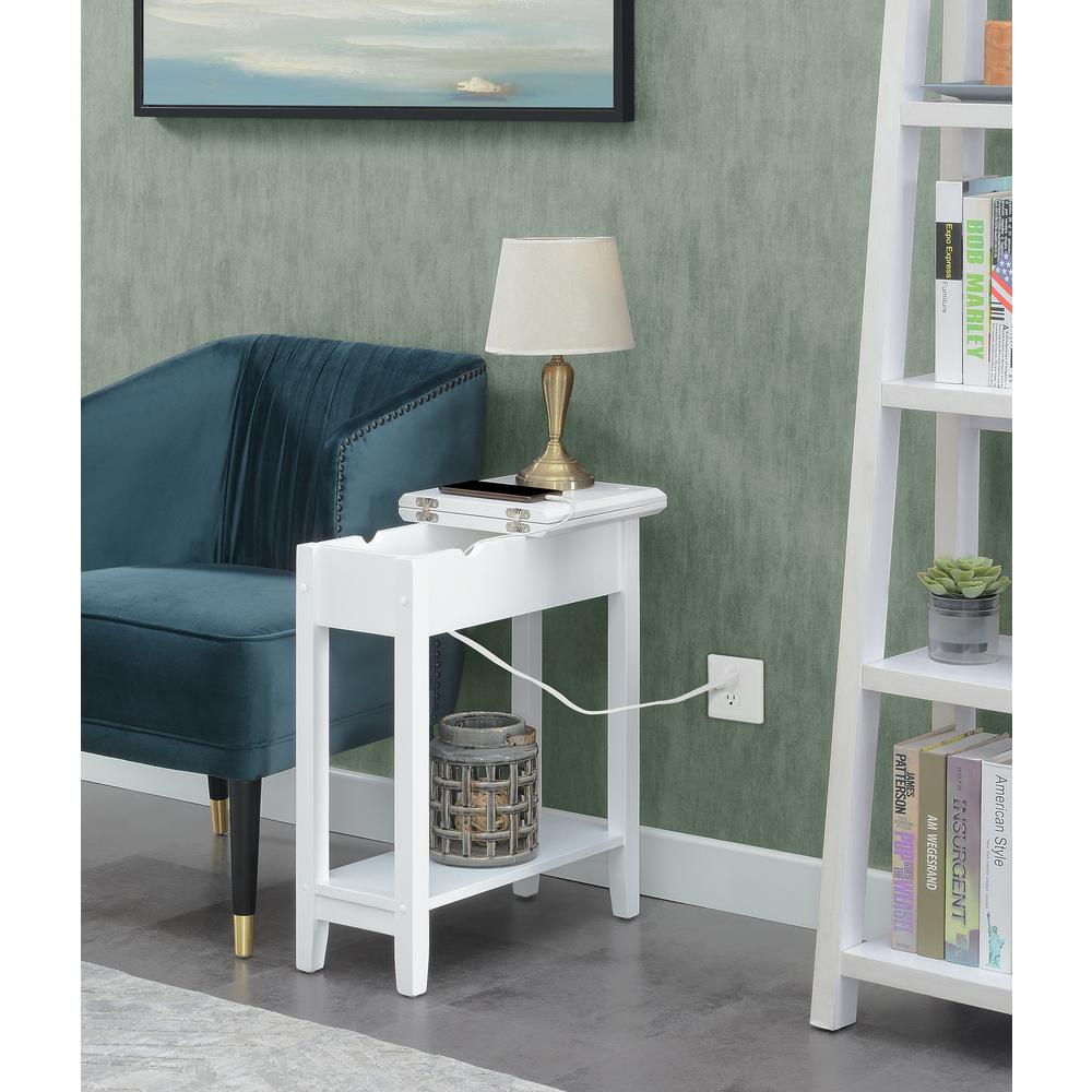 American Heritage Flip Top End Table With Charging Station, White. Picture 4