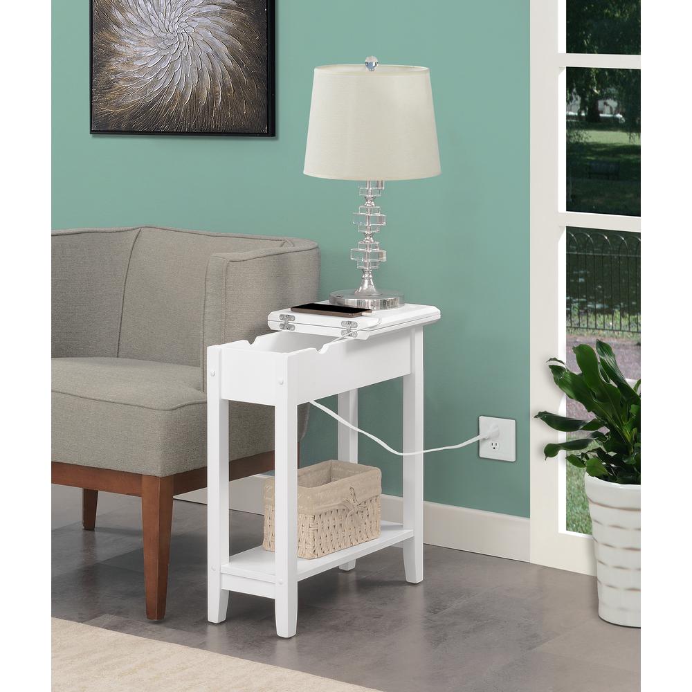 American Heritage Flip Top End Table With Charging Station, White. Picture 5