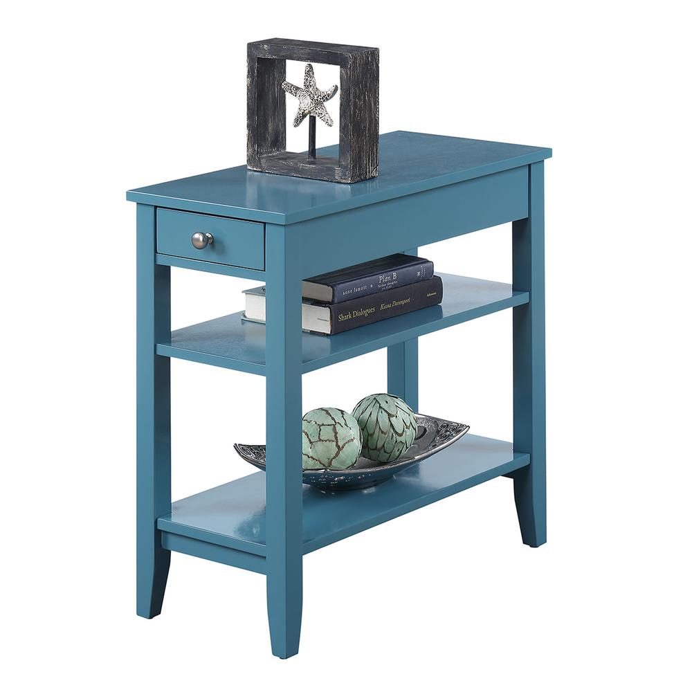 American Heritage 1 Drawer Chairside End Table with Shelves Blue. Picture 2