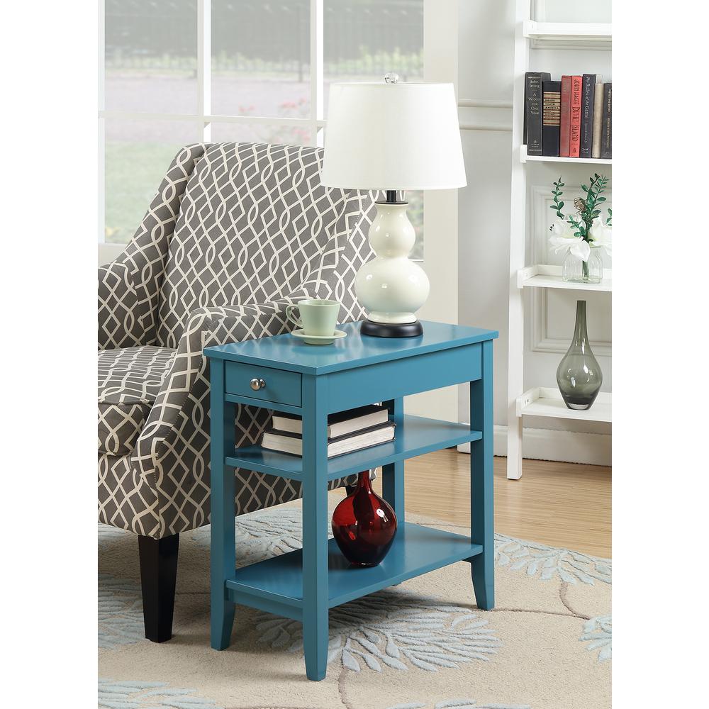 American Heritage 1 Drawer Chairside End Table with Shelves Blue. Picture 1