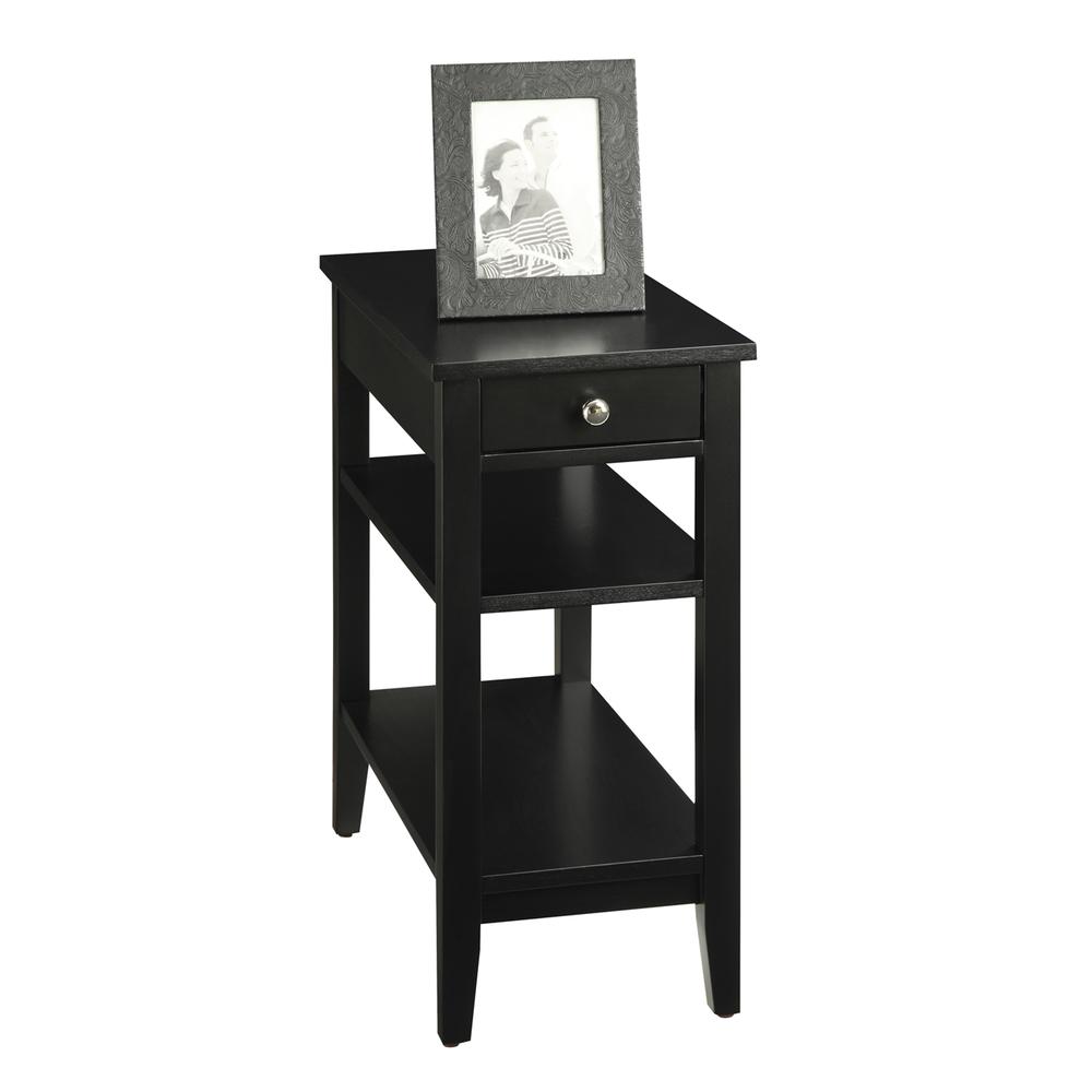 American Heritage 1 Drawer Chairside End Table with Shelves Black. Picture 3