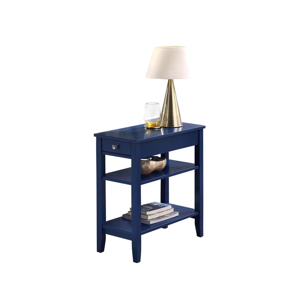 American Heritage 1 Drawer Chairside End Table with Shelves Cobalt Blue. Picture 1