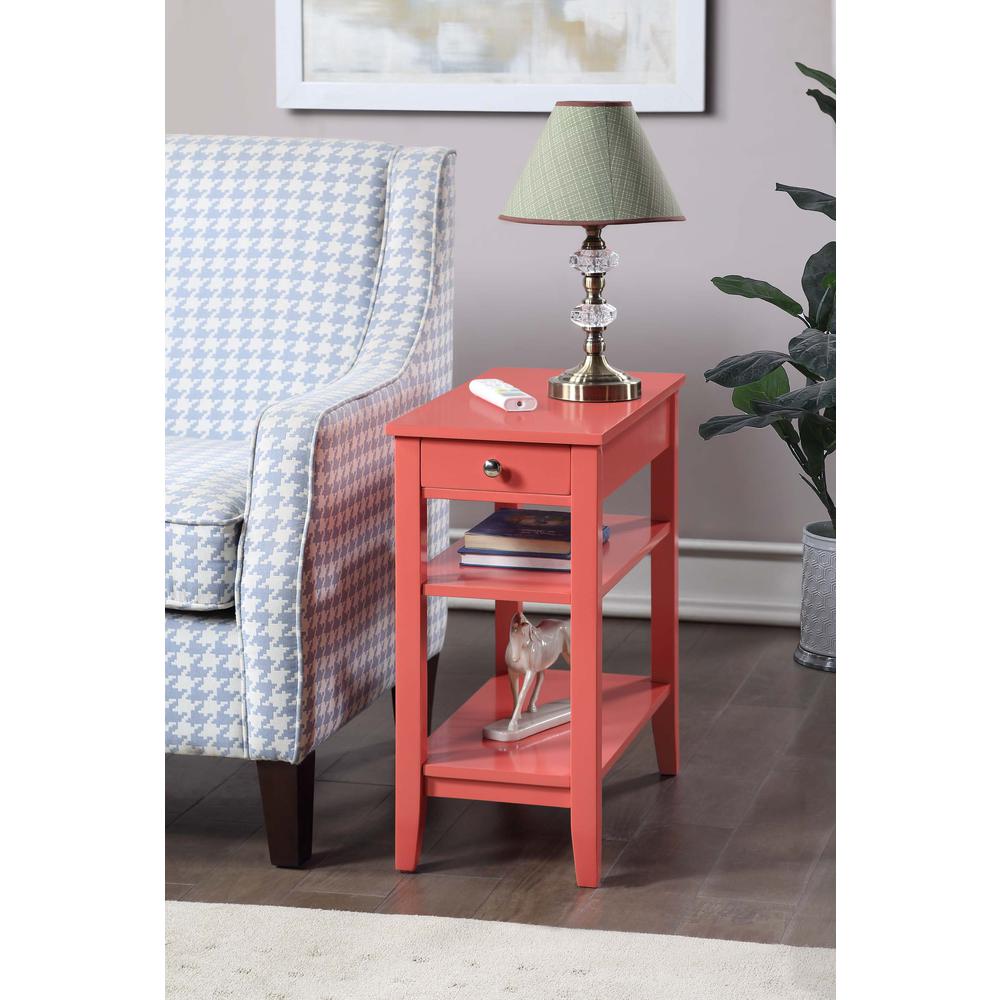 American Heritage 1 Drawer Chairside End Table with Shelves Coral. Picture 7