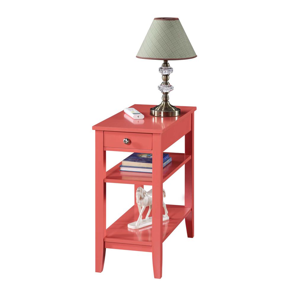 American Heritage 1 Drawer Chairside End Table with Shelves Coral. Picture 3