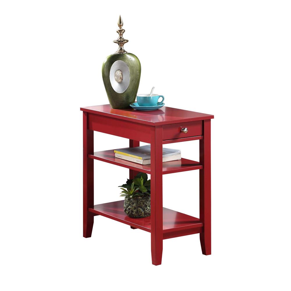 American Heritage 1 Drawer Chairside End Table with Shelves Cranberry Red. Picture 1