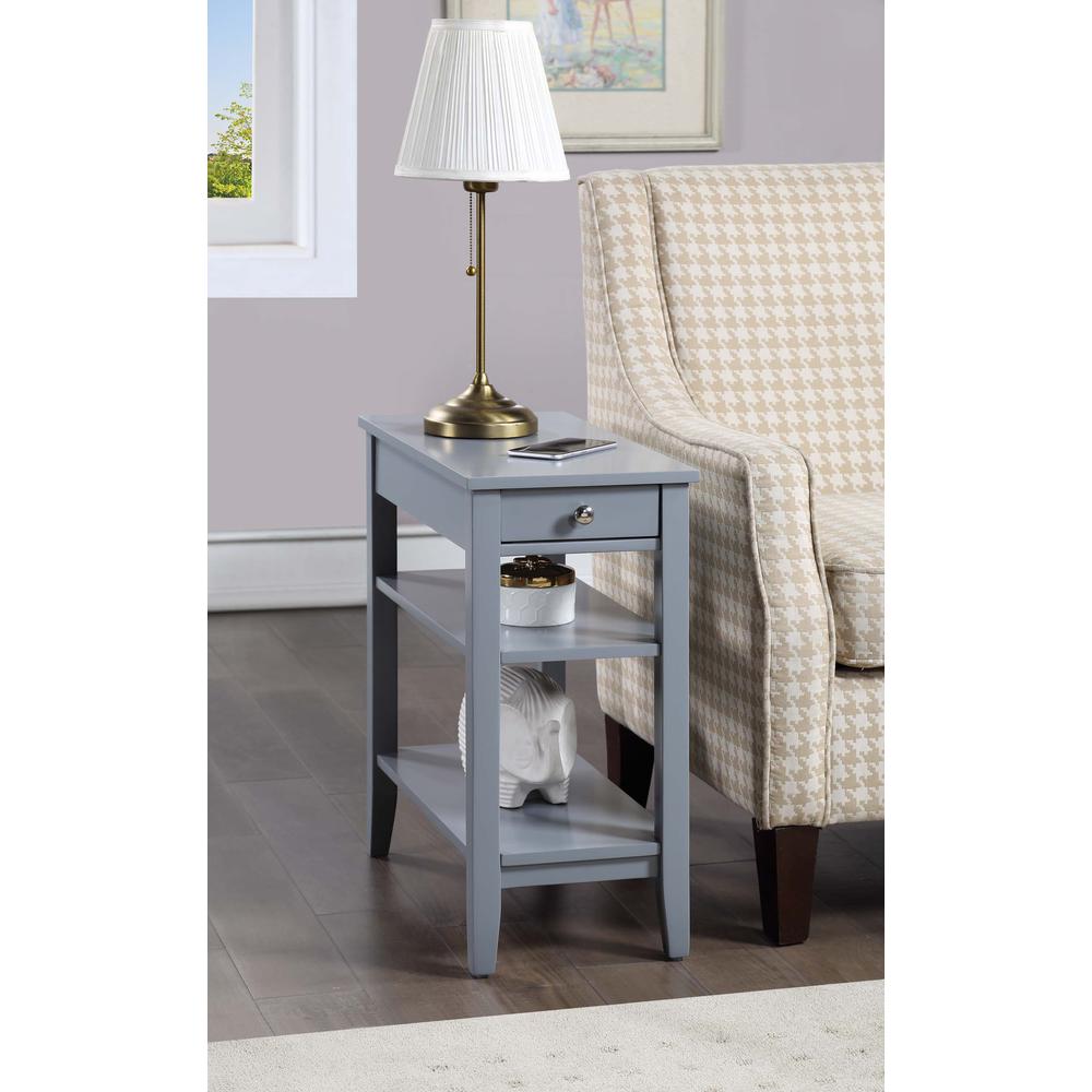 American Heritage 1 Drawer Chairside End Table with Shelves Gray. Picture 7
