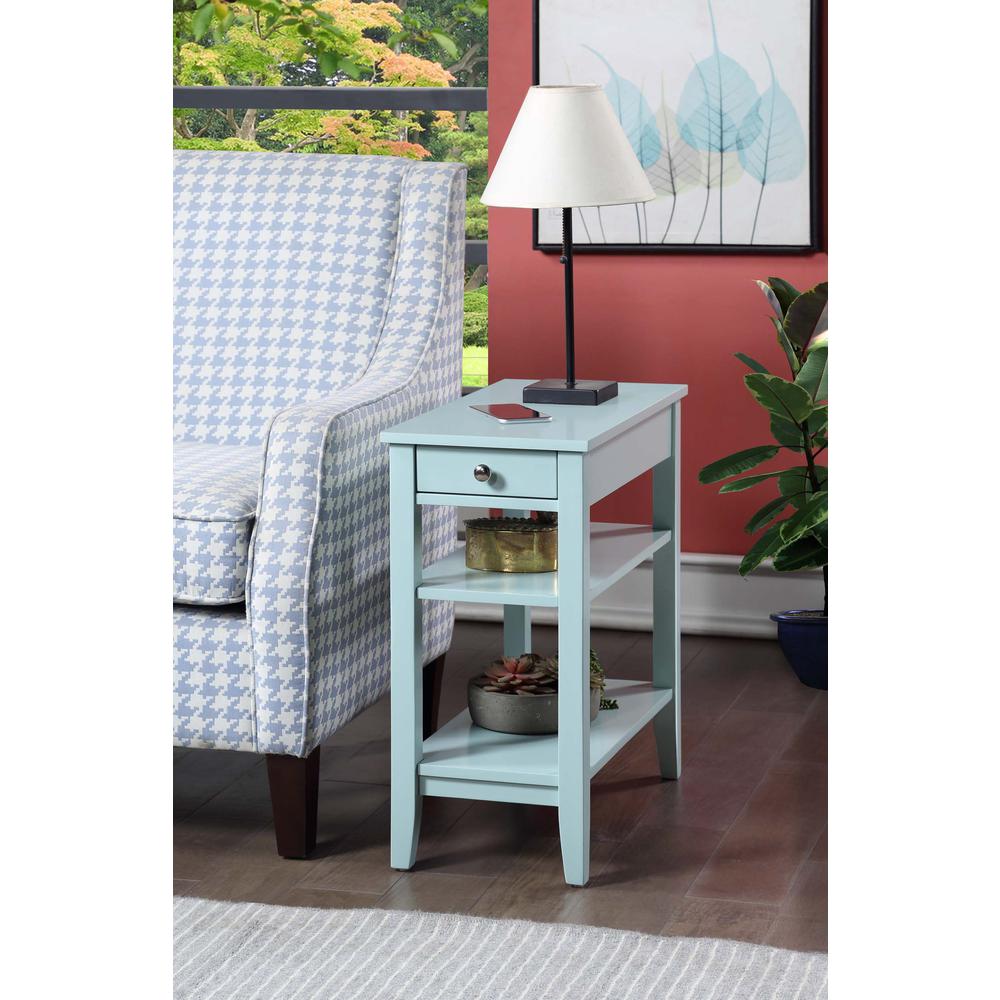American Heritage 1 Drawer Chairside End Table with Shelves Sea Foam Blue. Picture 6