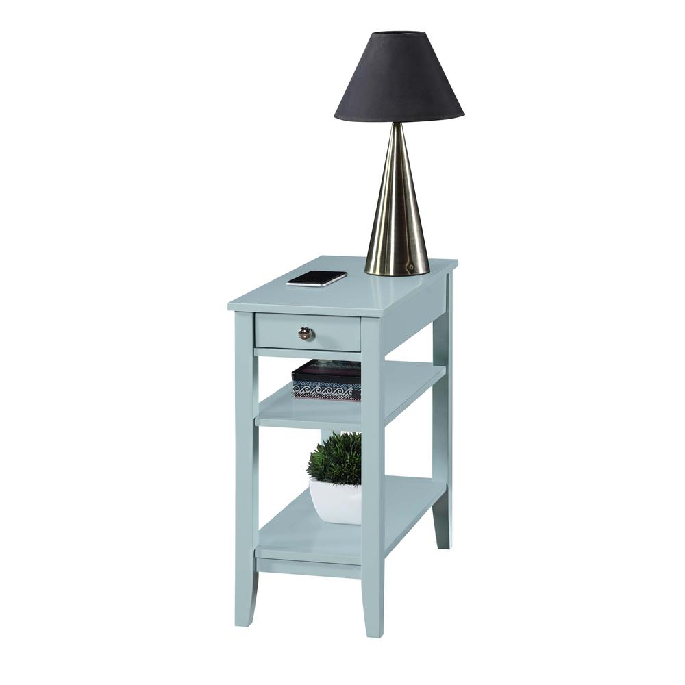 American Heritage 1 Drawer Chairside End Table with Shelves Sea Foam Blue. Picture 2