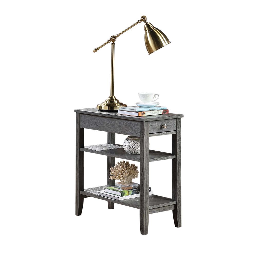 American Heritage 1 Drawer Chairside End Table with Shelves Wirebrush Dark Gray. Picture 1