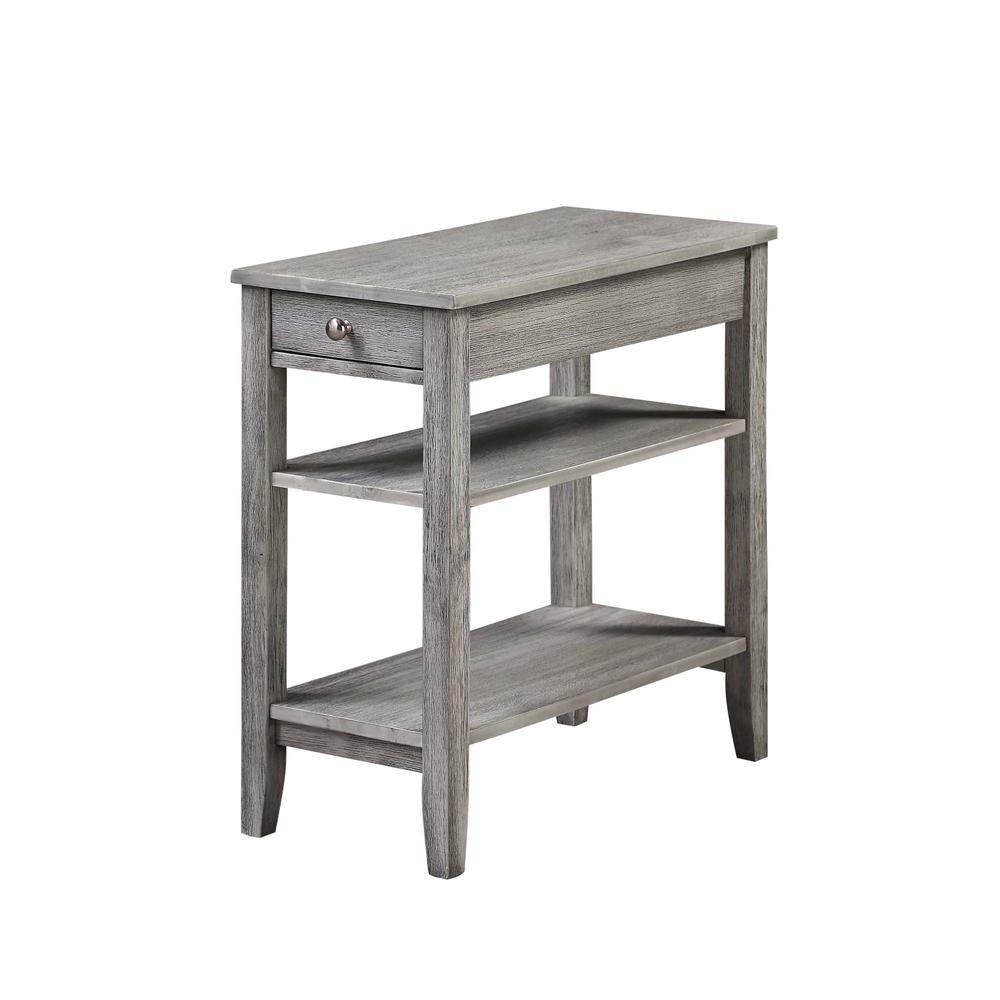 American Heritage 1 Drawer Chairside End Table with Shelves Wirebrush Light Gray. Picture 1