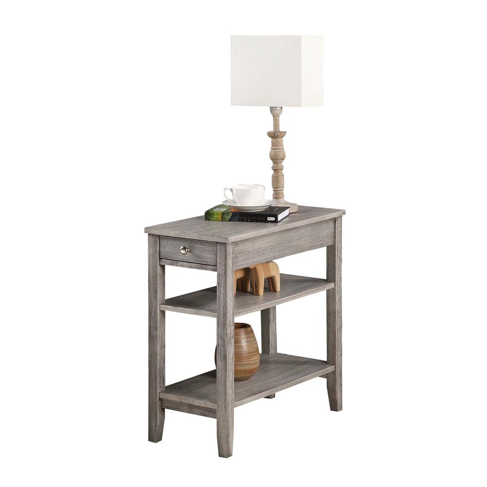 American Heritage 1 Drawer Chairside End Table with Shelves Wirebrush Light Gray. Picture 3