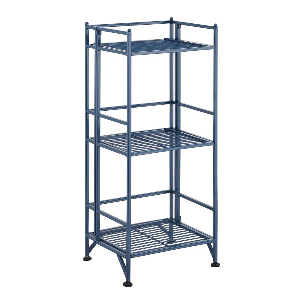 Xtra Storage 3 Tier Folding Metal Shelf, Blue. Picture 1