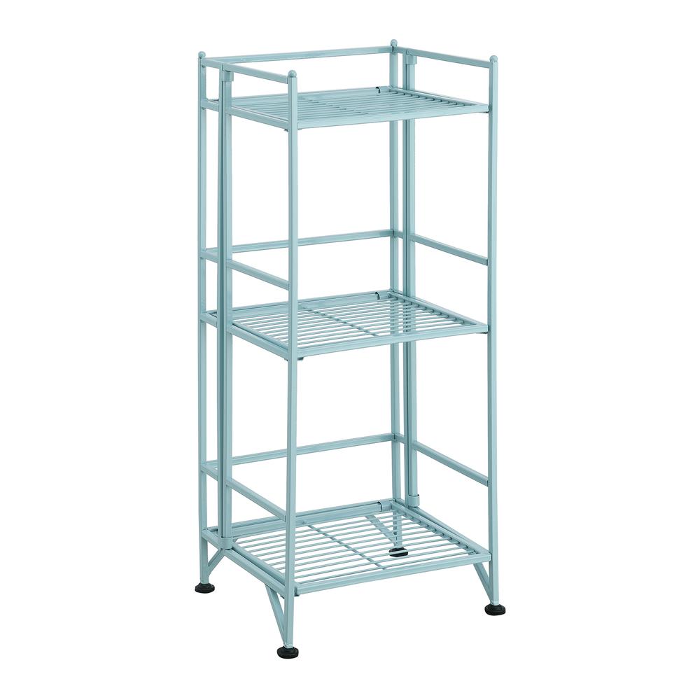 Xtra Storage 3 Tier Folding Metal Shelf Blue. Picture 1