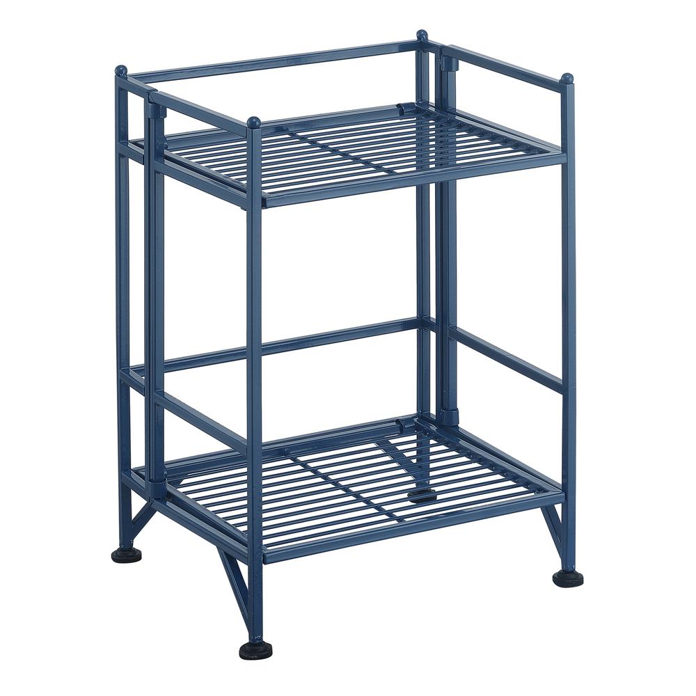 Xtra Storage 2 Tier Folding Metal Shelf, Blue. Picture 1