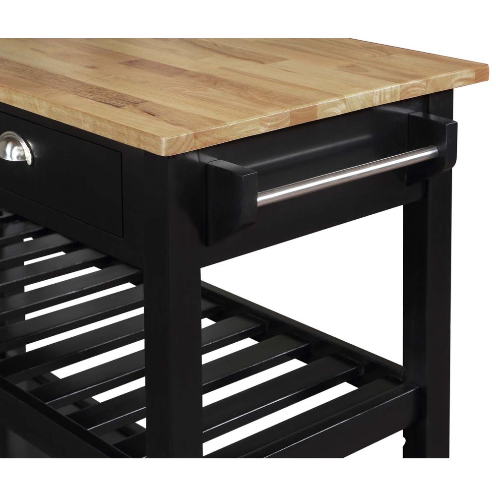American Heritage 3 Tier Butcher Block Kitchen Cart with Drawers, Butcher Block/Black. Picture 5