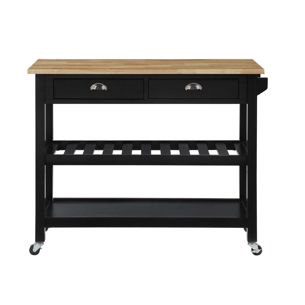 American Heritage 3 Tier Butcher Block Kitchen Cart with Drawers, Butcher Block/Black. Picture 3