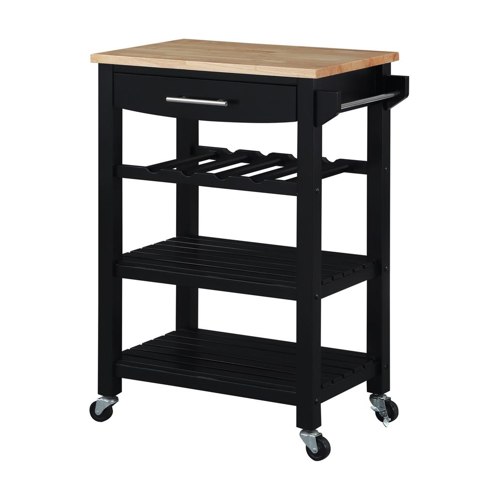 Ellaine 4 Tier Butcher Block Kitchen Cart with Drawer and Wine Rack. Picture 1