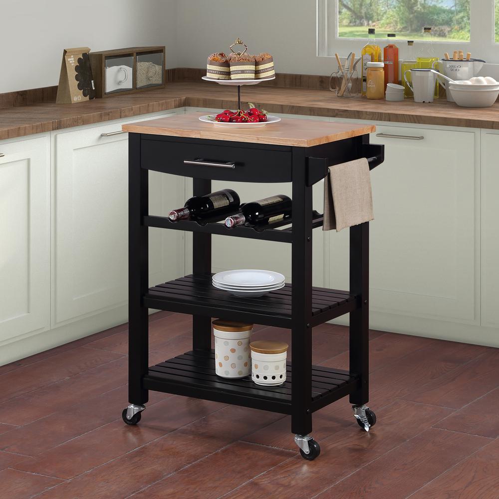 Ellaine 4 Tier Butcher Block Kitchen Cart with Drawer and Wine Rack. Picture 3