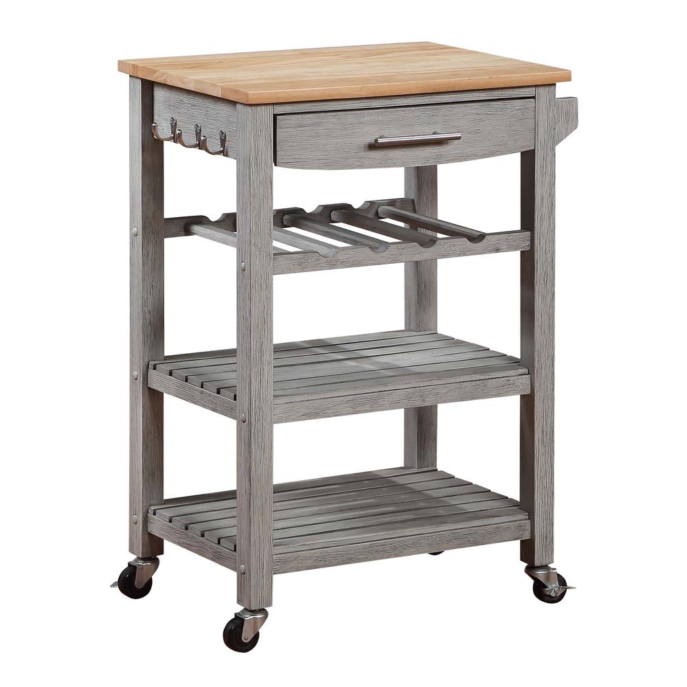 Ellaine 4 Tier Butcher Block Kitchen Cart with Drawer and Wine Rack. Picture 1
