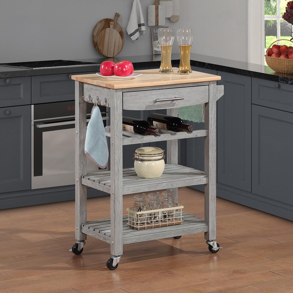 Ellaine 4 Tier Butcher Block Kitchen Cart with Drawer and Wine Rack. Picture 3