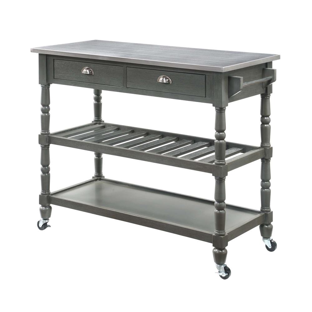 French Country 3 Tier Stainless Steel Kitchen Cart with Drawers. Picture 1
