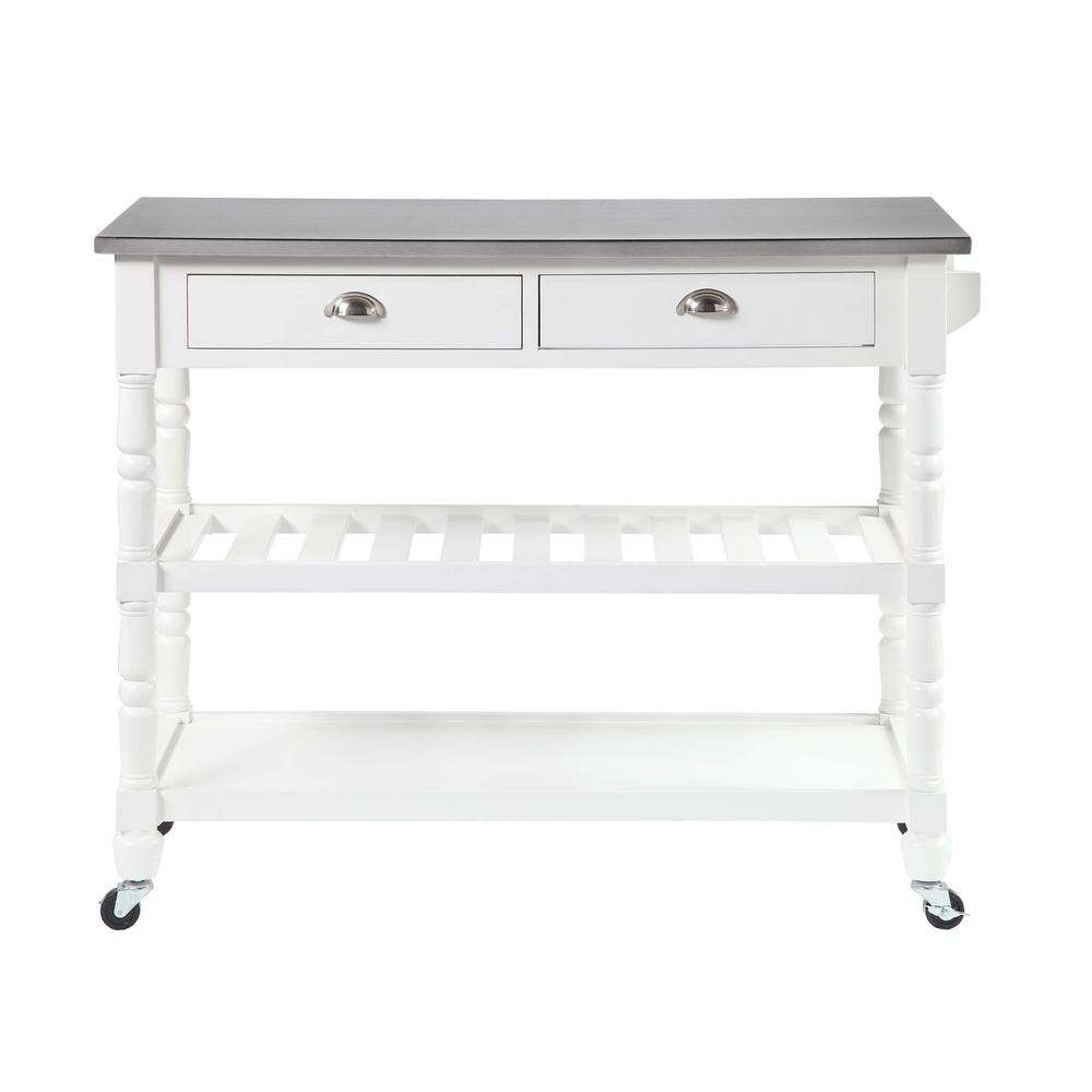French Country 3 Tier Stainless Steel Kitchen Cart with Drawers. Picture 3