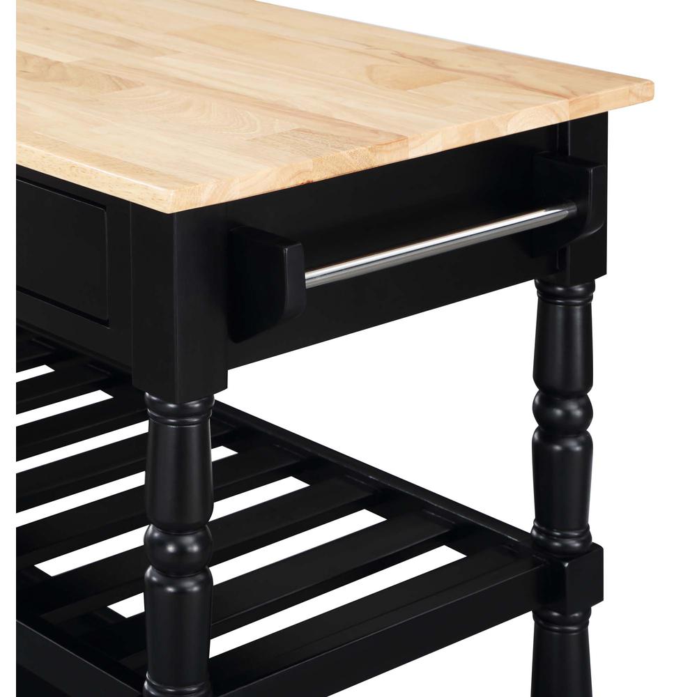 French Country 3 Tier Butcher Block Kitchen Cart with Drawers, Butcher Block/Black. Picture 5