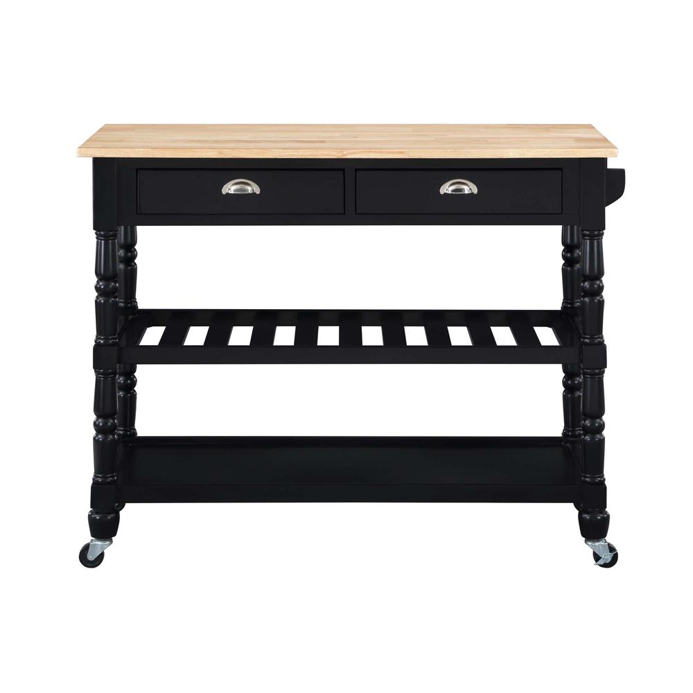 French Country 3 Tier Butcher Block Kitchen Cart with Drawers, Butcher Block/Black. Picture 3