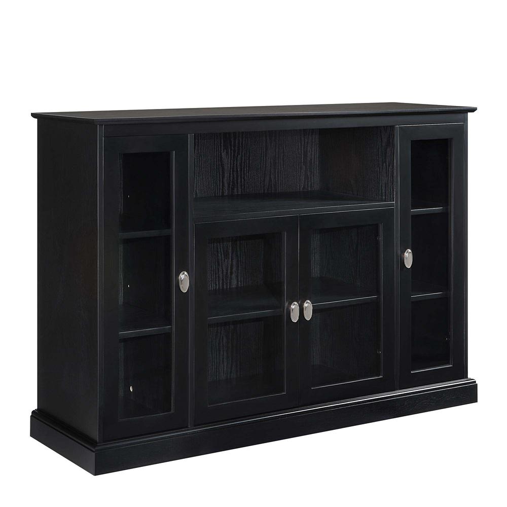 Summit Highboy TV Stand with Storage Cabinets and Shelves, Black Finish. Picture 2