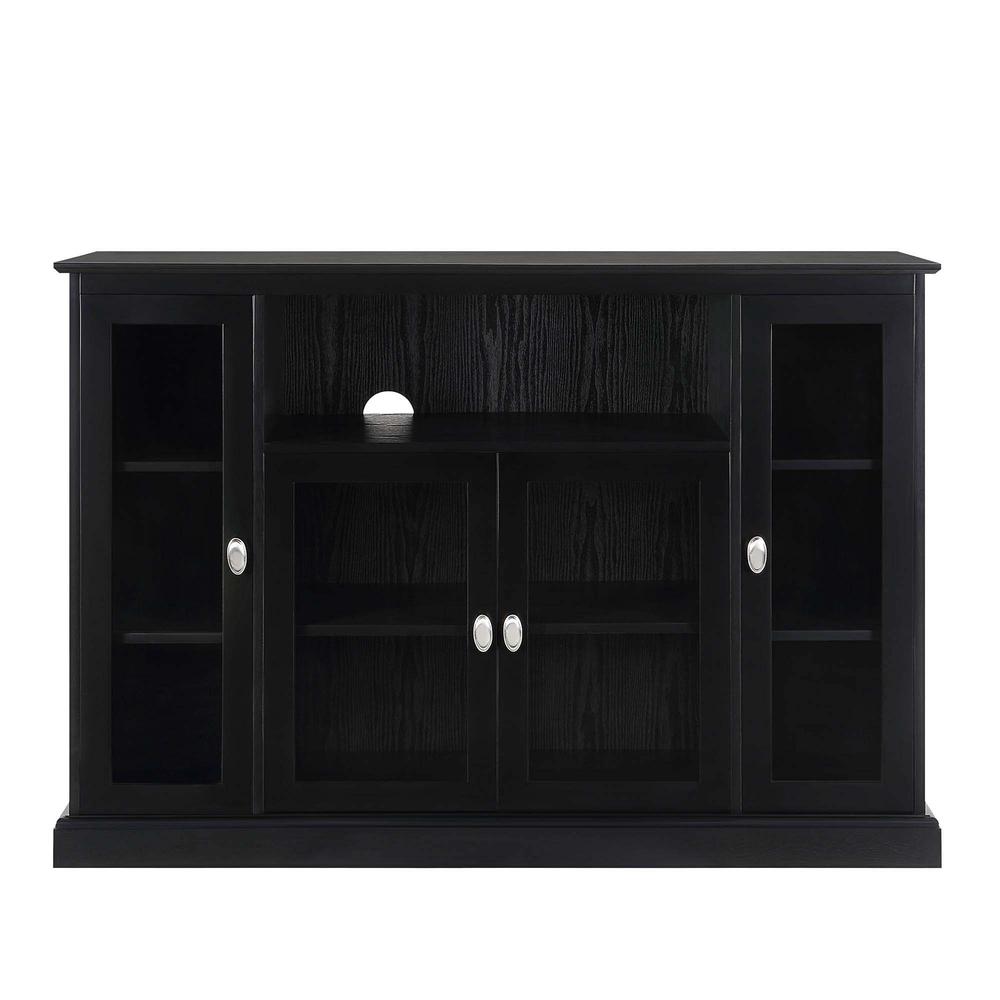 Summit Highboy TV Stand with Storage Cabinets and Shelves, Black Finish. Picture 7