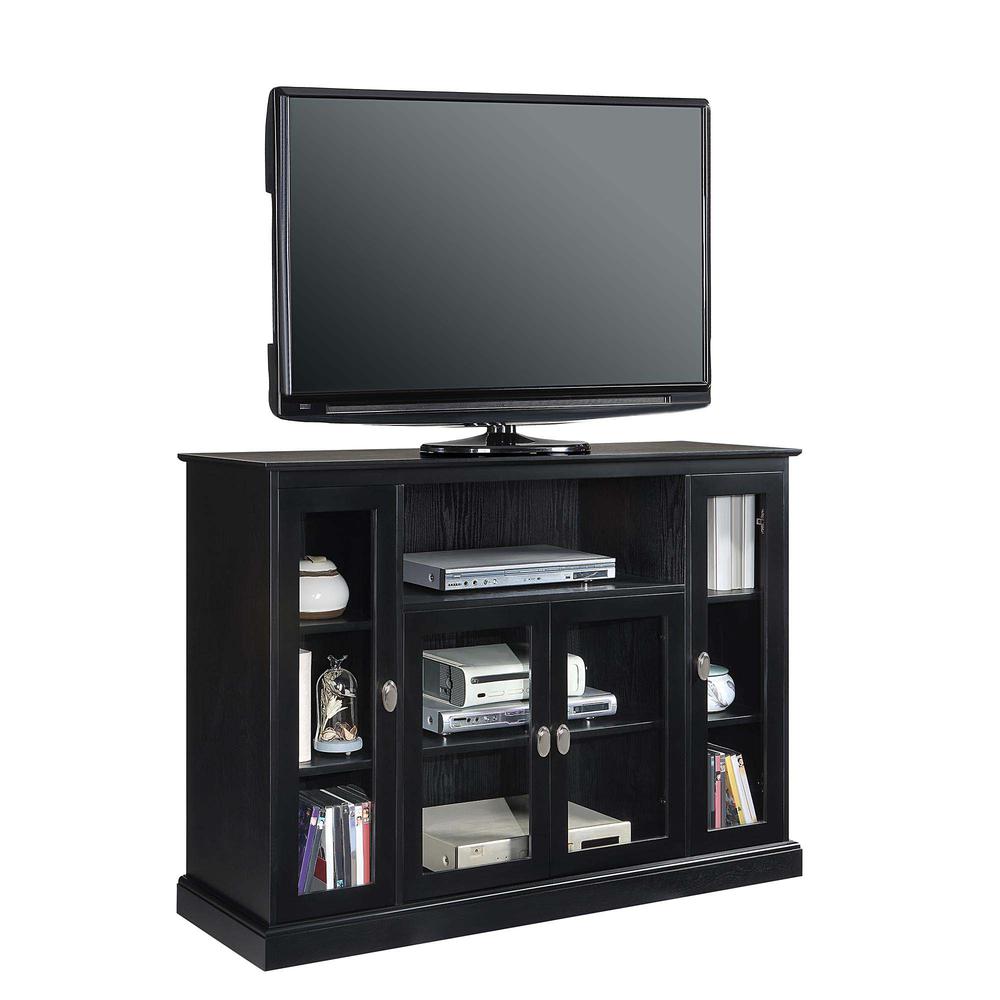 Summit Highboy TV Stand with Storage Cabinets and Shelves, Black Finish. Picture 1