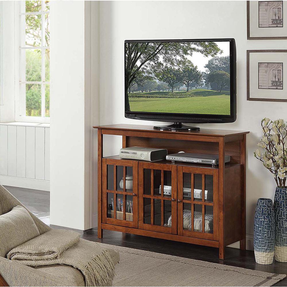 Big Sur Deluxe TV Stand with Storage Cabinets and Shelf for TVs up to 55 Inches Dark Walnut. Picture 3