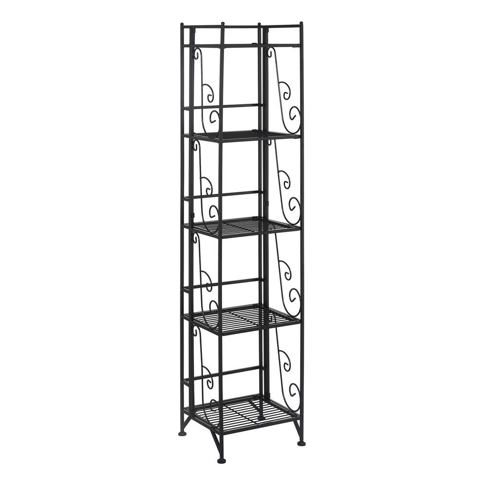 Xtra Storage 5 Tier Folding Metal Shelf with Scroll Design, Black. Picture 1