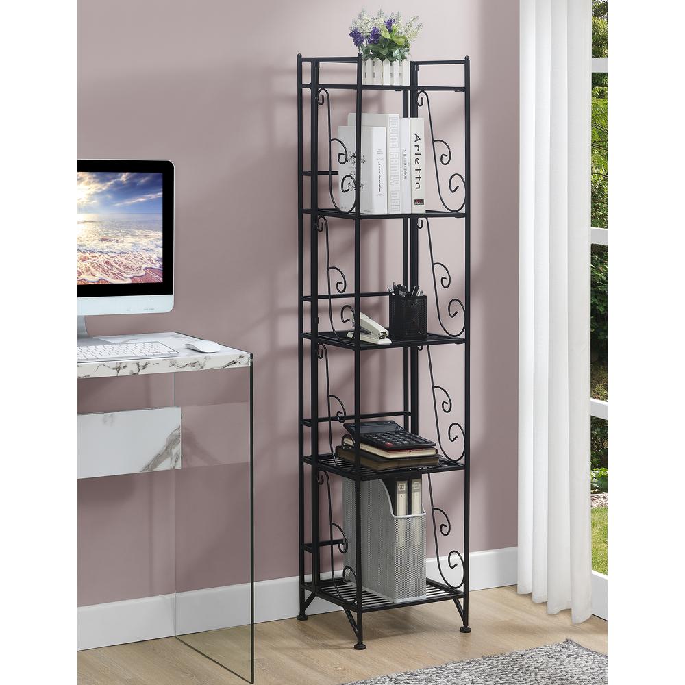Xtra Storage 5 Tier Folding Metal Shelf with Scroll Design, Black. Picture 3