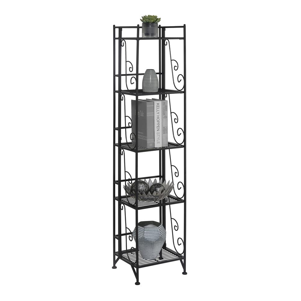 Xtra Storage 5 Tier Folding Metal Shelf with Scroll Design, Black. Picture 2