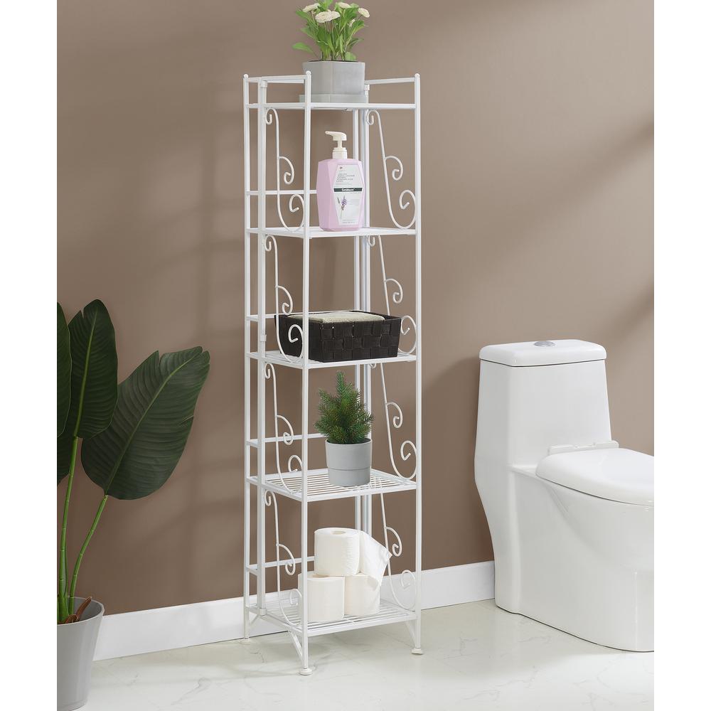 Xtra Storage 5 Tier Folding Metal Shelf with Scroll Design, White. Picture 3