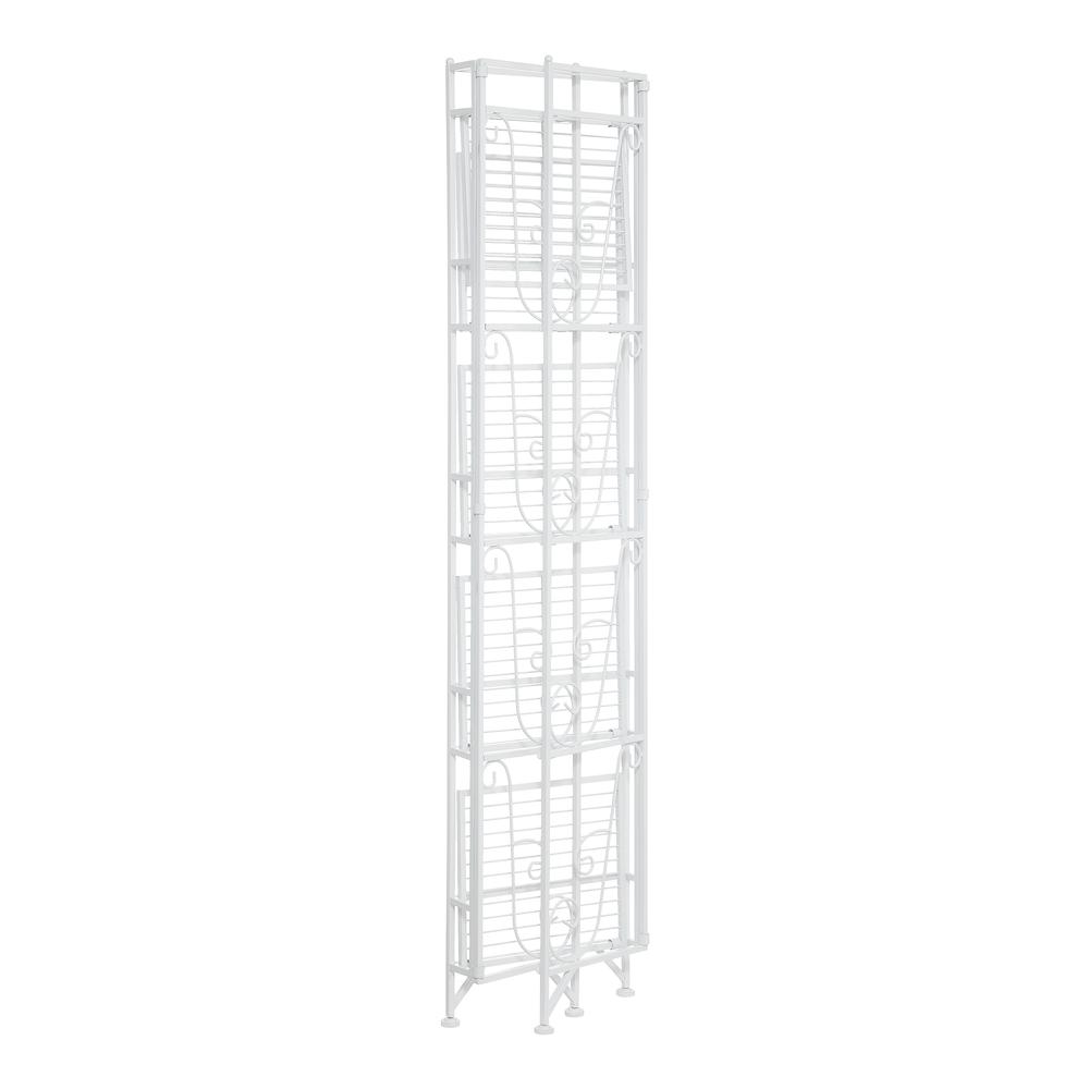 Xtra Storage 5 Tier Folding Metal Shelf with Scroll Design, White. Picture 4