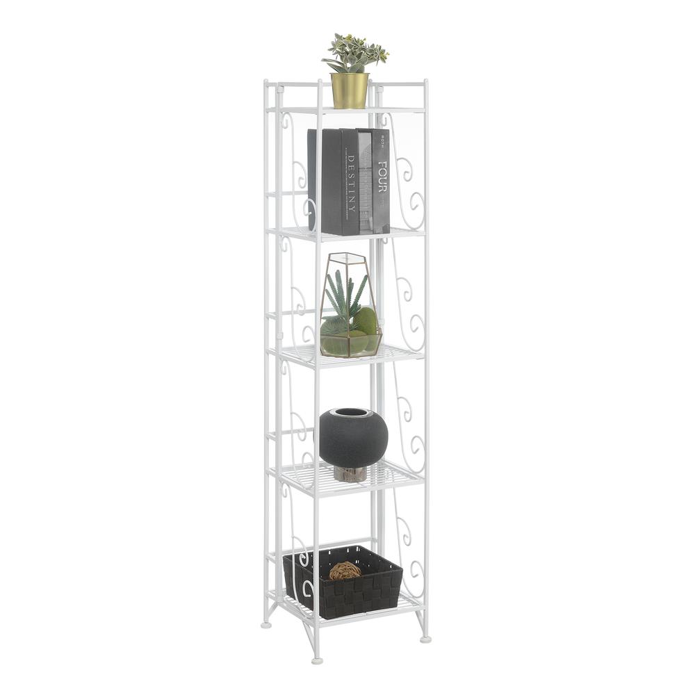 Xtra Storage 5 Tier Folding Metal Shelf with Scroll Design, White. Picture 2