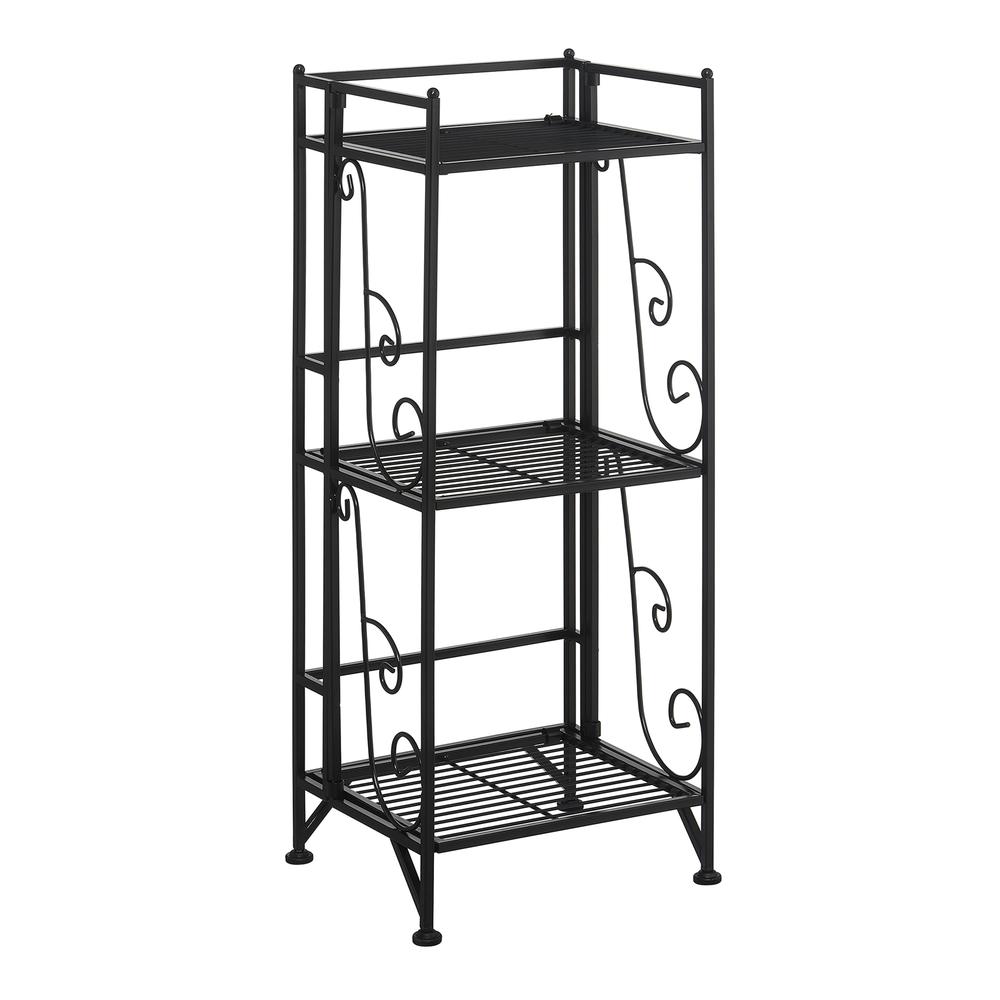 Xtra Storage 3 Tier Folding Metal Shelf with Scroll Design, Black. The main picture.
