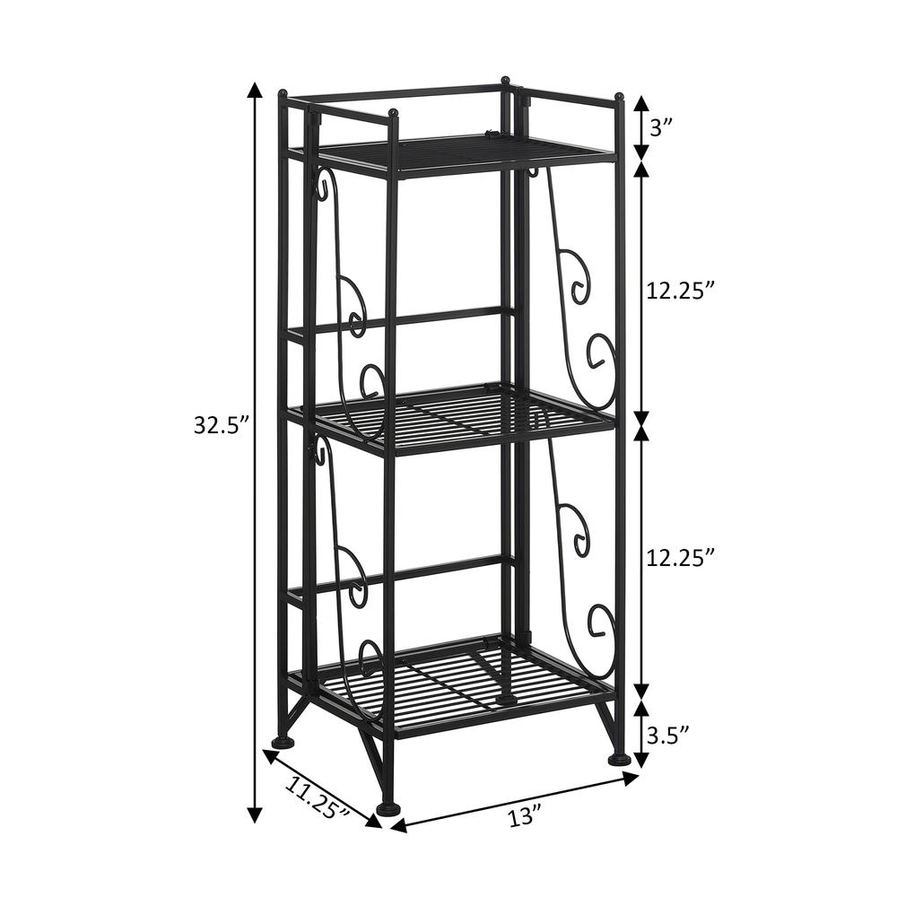 Xtra Storage 3 Tier Folding Metal Shelf with Scroll Design, Black. Picture 7
