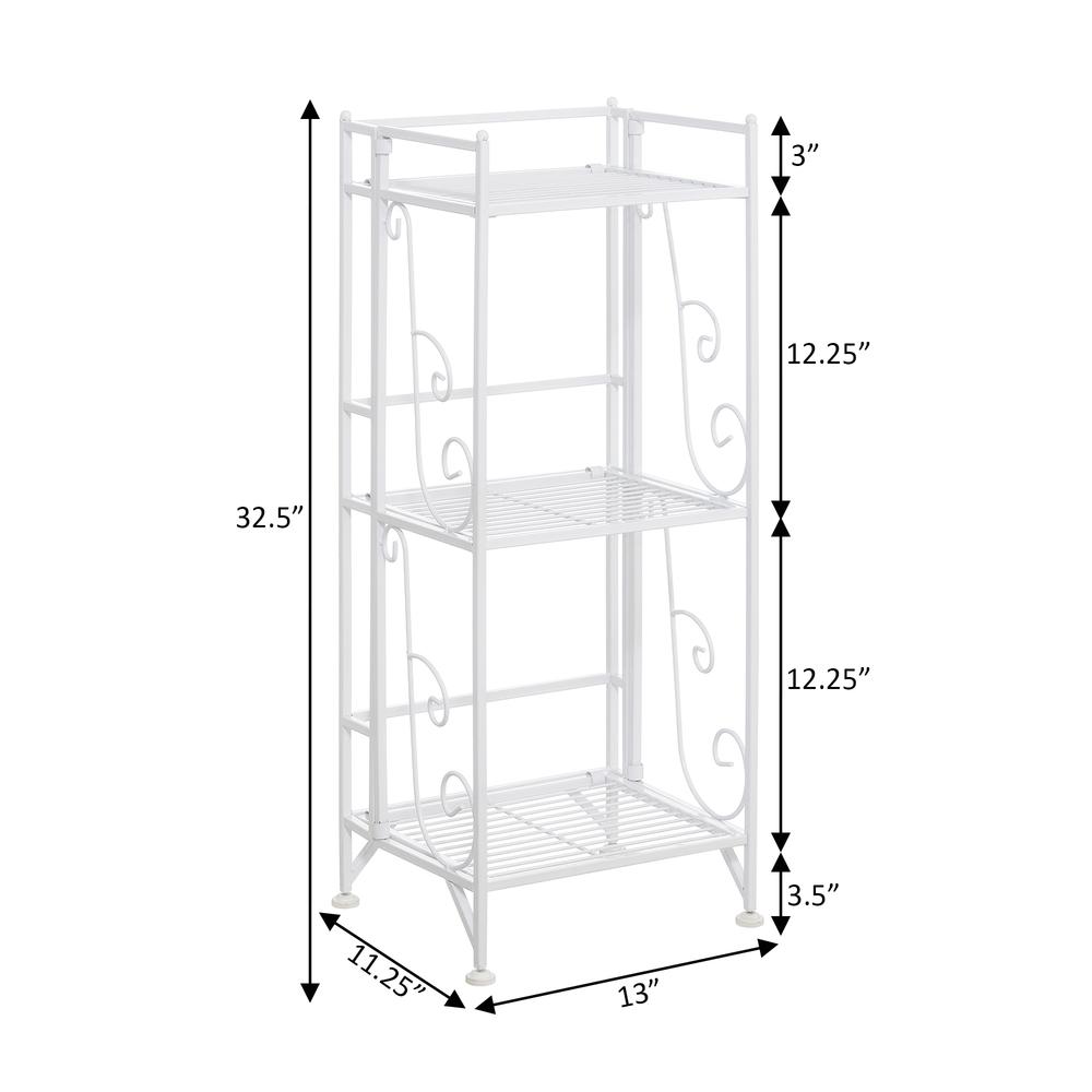 Xtra Storage 3 Tier Folding Metal Shelf with Scroll Design, White. Picture 7
