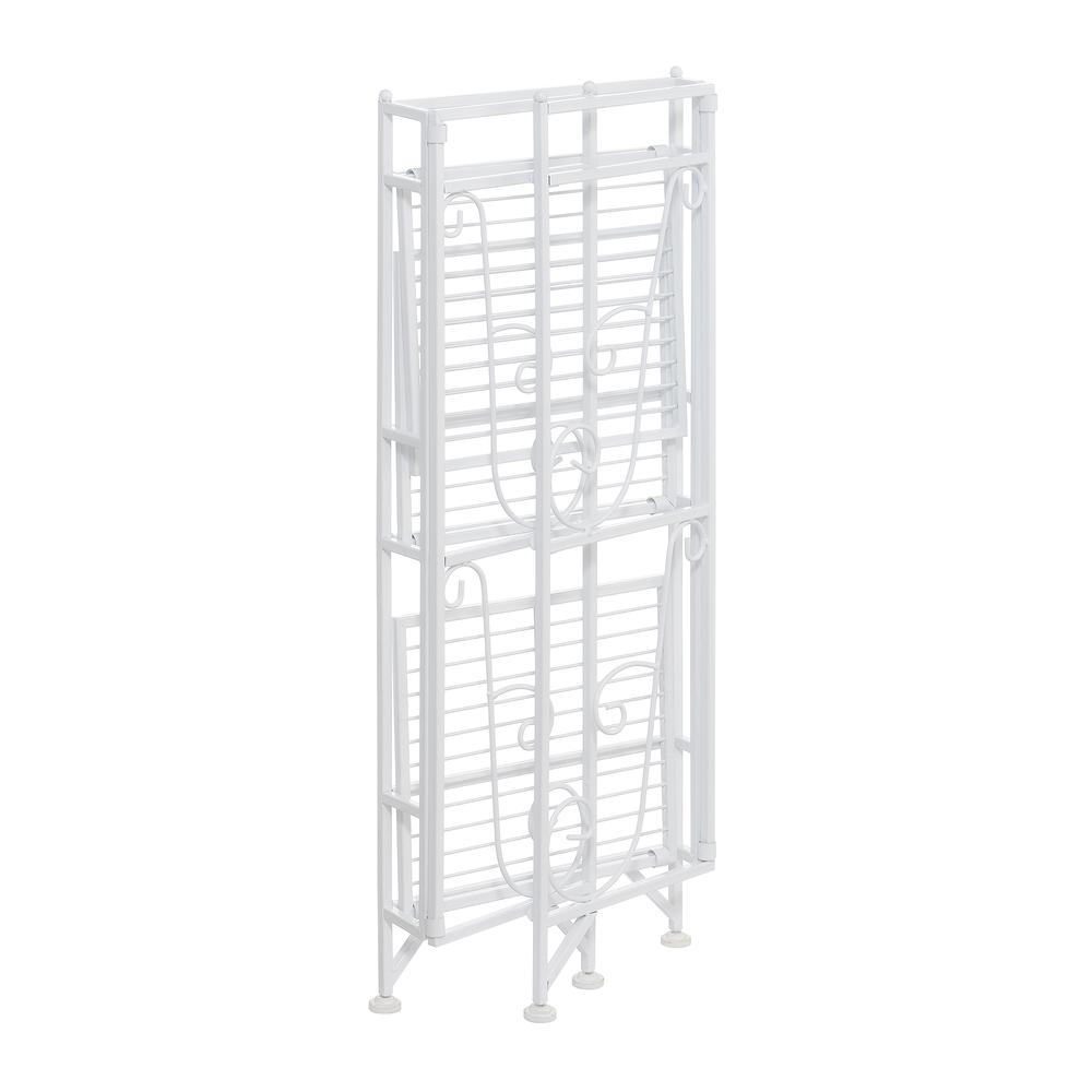 Xtra Storage 3 Tier Folding Metal Shelf with Scroll Design, White. Picture 4
