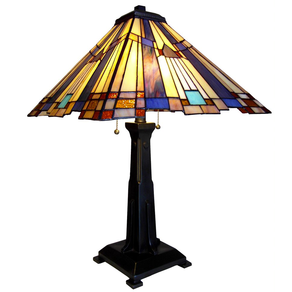 FLARE Tiffany-style 2 Light Mission Table Lamp 15" Shade. Picture 1