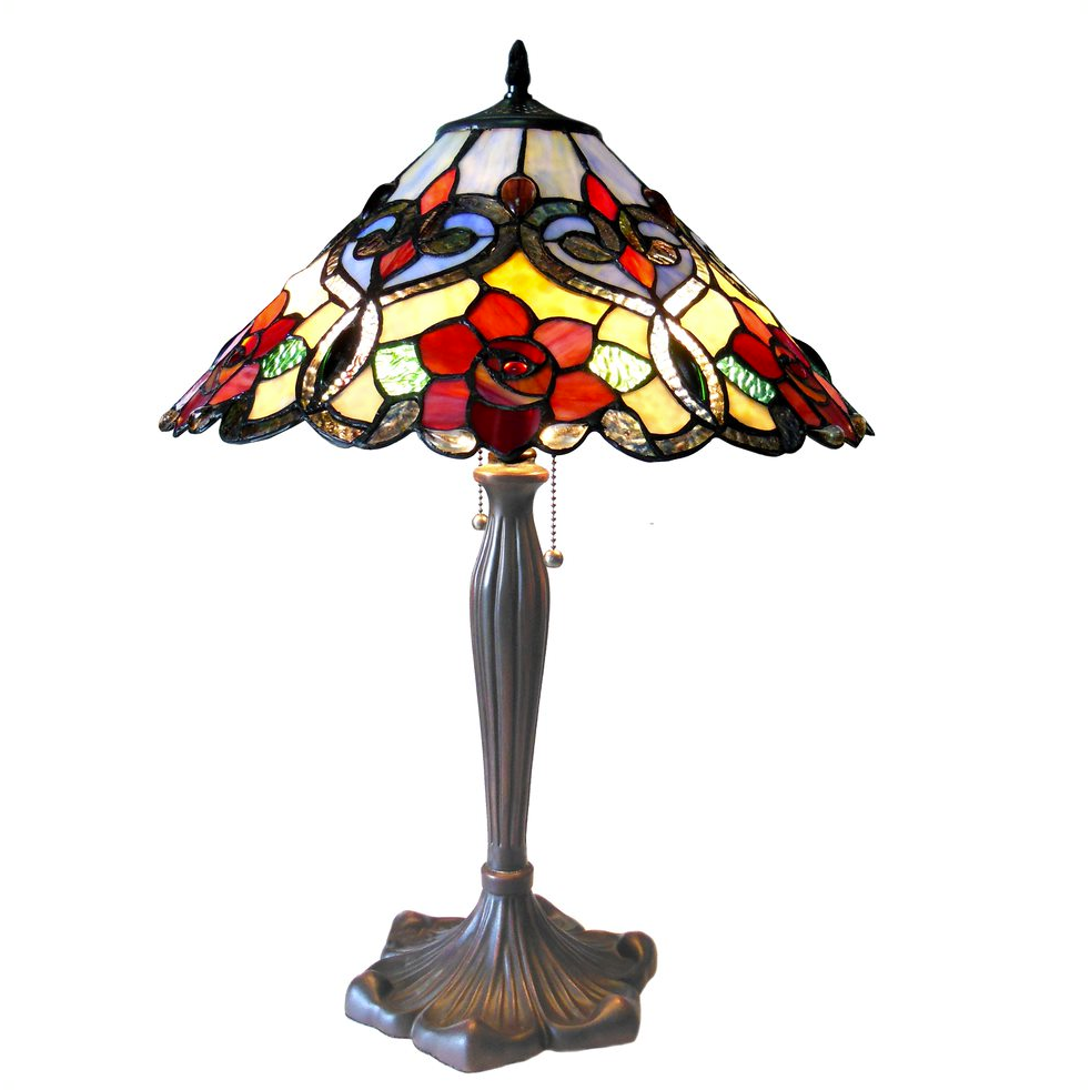LINDSAY Tiffany-style 2 Light RosesTable Lamp 17" Shade. Picture 1