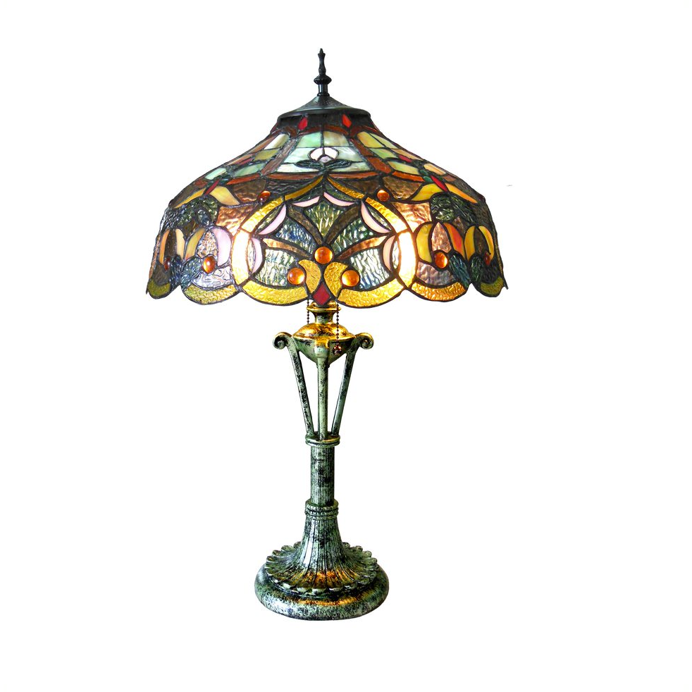 ALESSANDRA Tiffany-style 2 Light Victorian Table Lamp 17" Shade. Picture 1