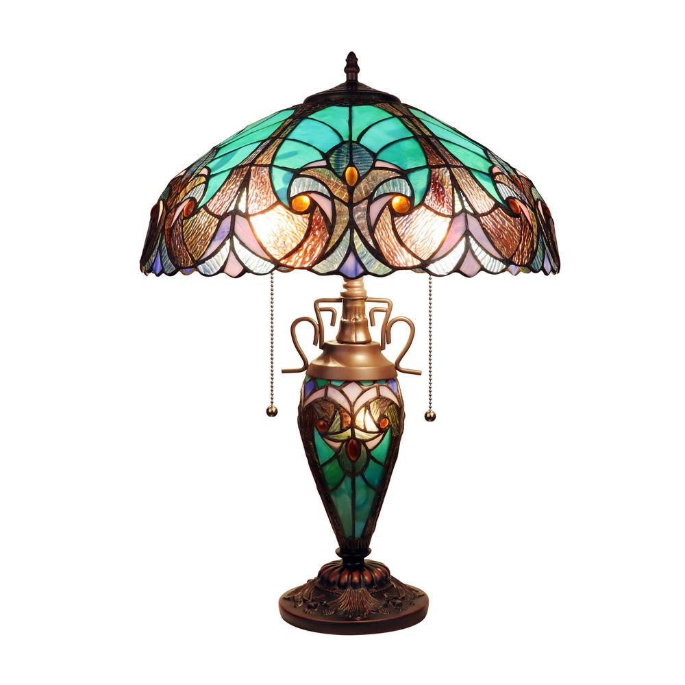 CHLOE Lighting - LIAISON Victorian-Style Antique Dark Bronze 3 Light Double Lit Table Lamp 16" Wide. Picture 1