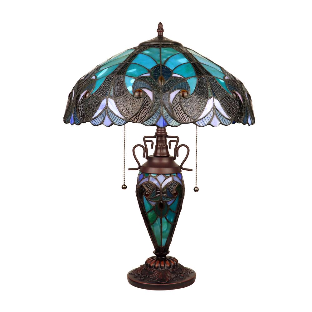 CHLOE Lighting - LIAISON Victorian-Style Antique Dark Bronze 3 Light Double Lit Table Lamp 16" Wide. Picture 2