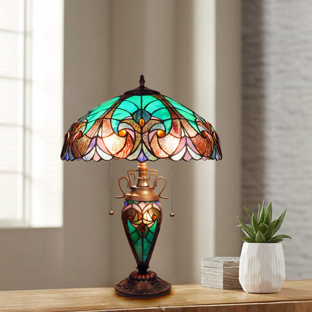 CHLOE Lighting - LIAISON Victorian-Style Antique Dark Bronze 3 Light Double Lit Table Lamp 16" Wide. Picture 6